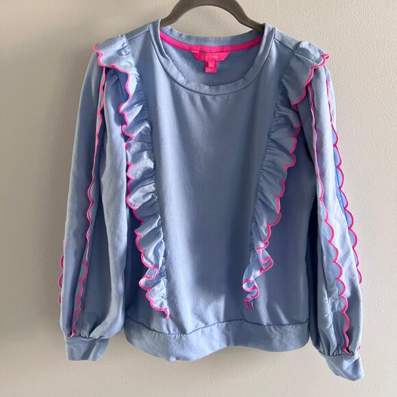 Lilly Pulitzer Blue and Pink Suzy Scalloped Pullover Sweatshirt Size S - Picture 3 of 8